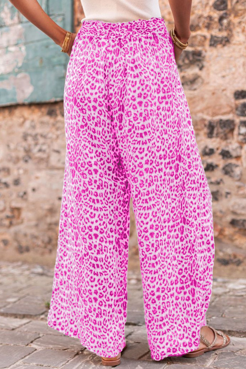 Pantalones anchos con cordón y estampado de leopardo