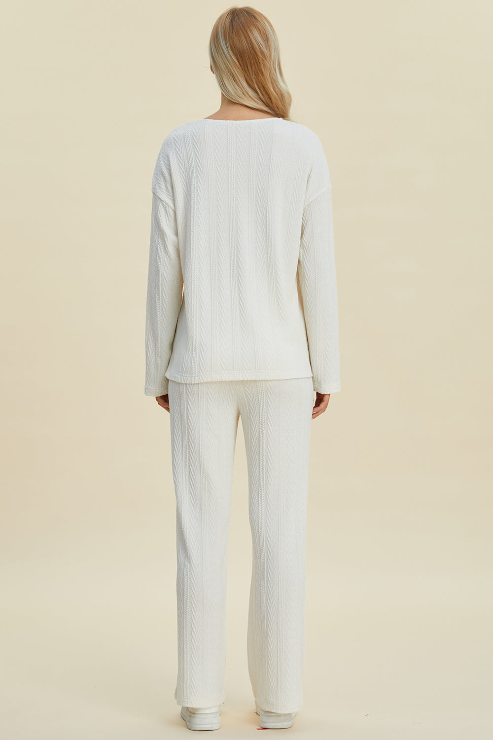 Conjunto de pantalón y blusa de manga larga de punto trenzado de tamaño completo de Double Take