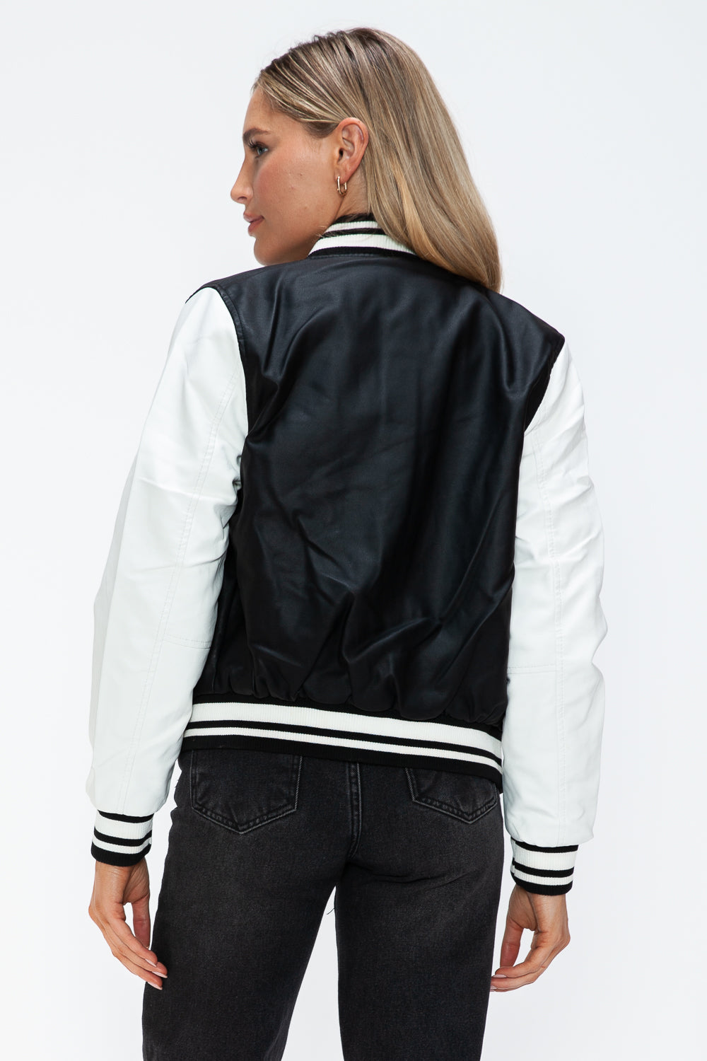 Chaqueta bomber con botones a presión en contraste de cuero sintético Love Me Now