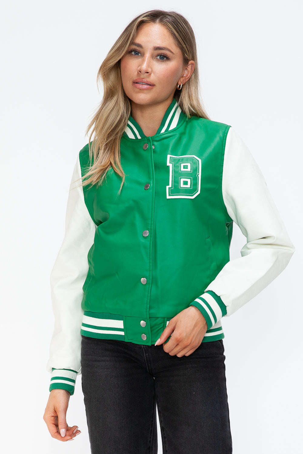 Chaqueta bomber con botones a presión en contraste de cuero sintético Love Me Now
