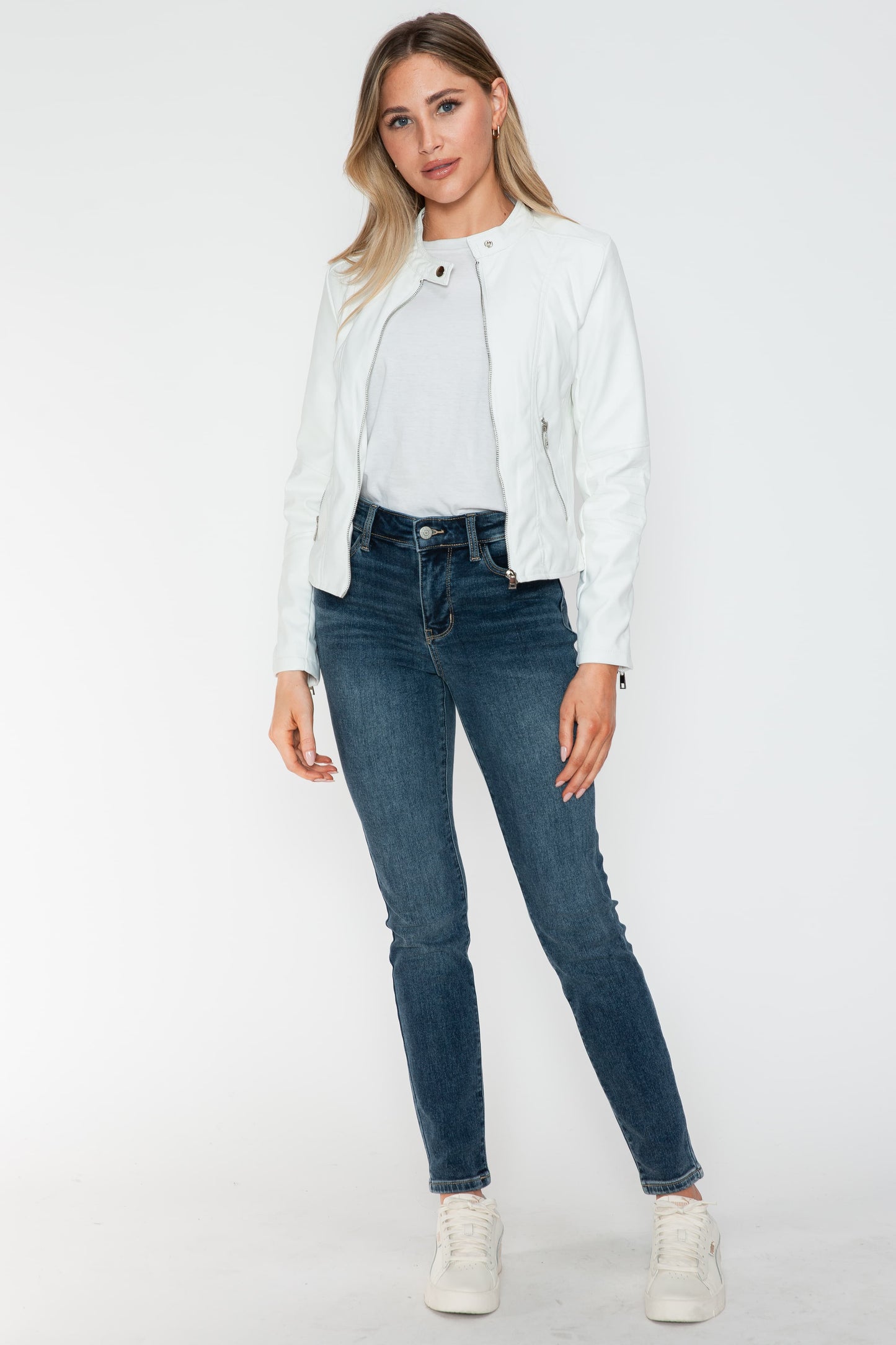 Chaqueta de piel sintética con cremallera y bolsillos de estilo snobbish