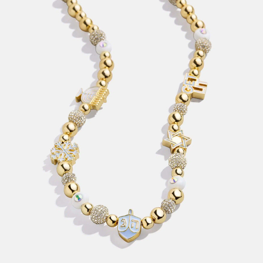 Collar de cuentas bañado en oro de 14 quilates con diamantes de imitación