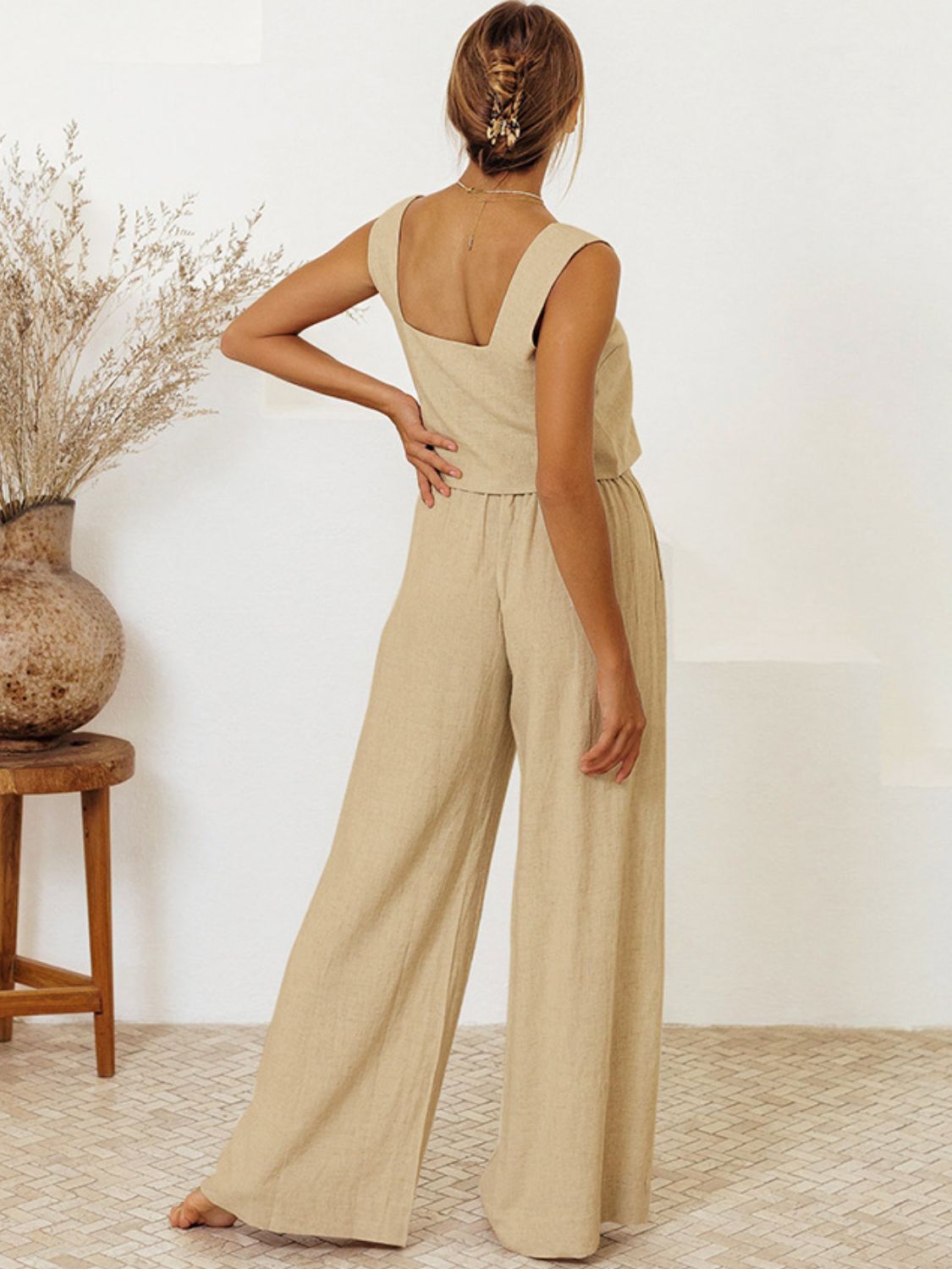 Conjunto de pantalón y top sin mangas con escote cuadrado