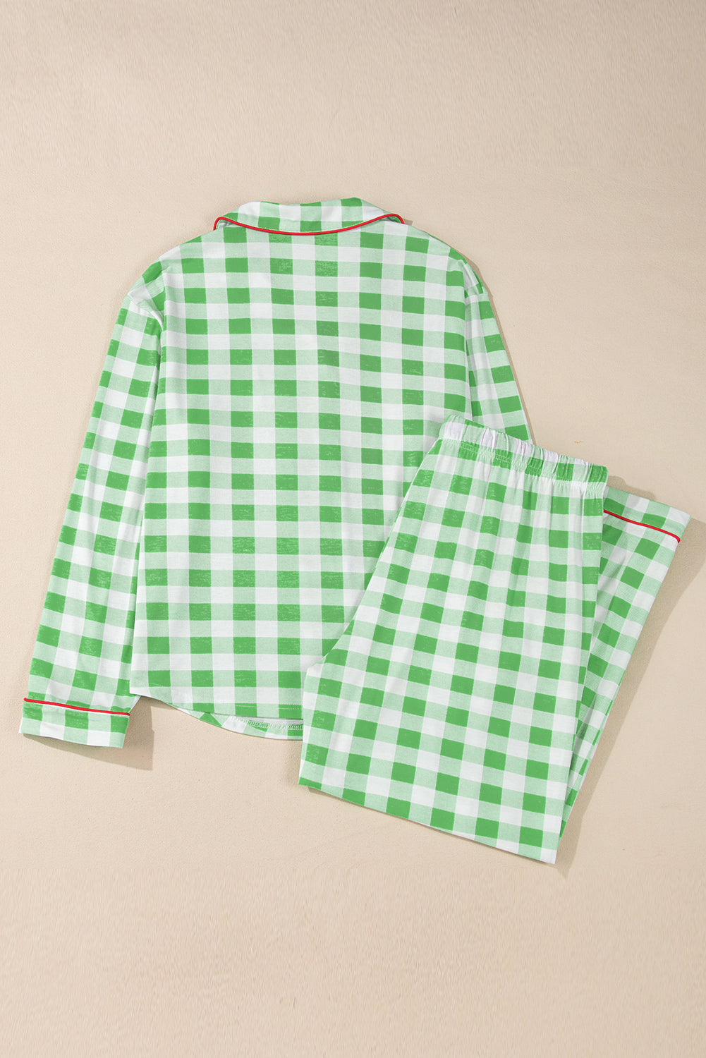 Conjunto de pantalón y blusa de manga larga con cuello de cuadros