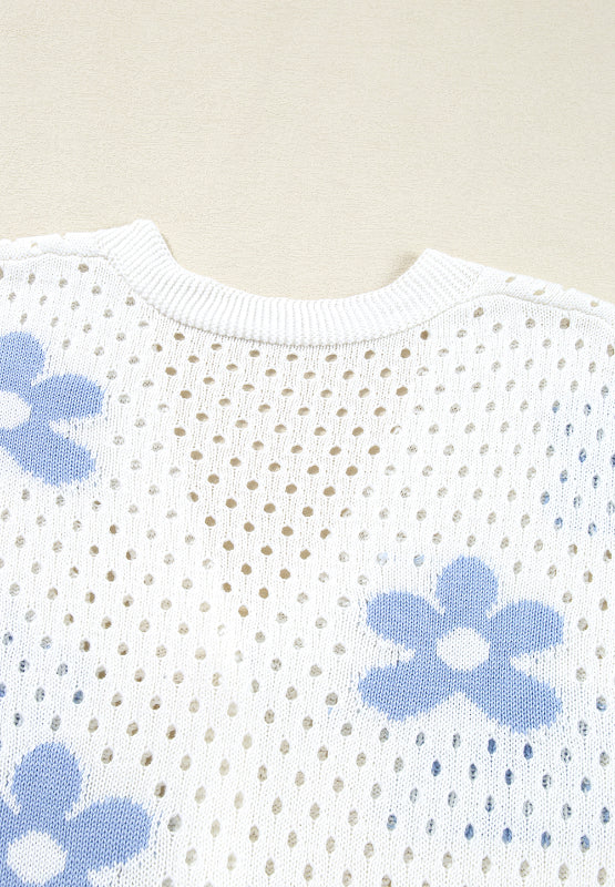 Cárdigan de manga larga con botones y flores huecas