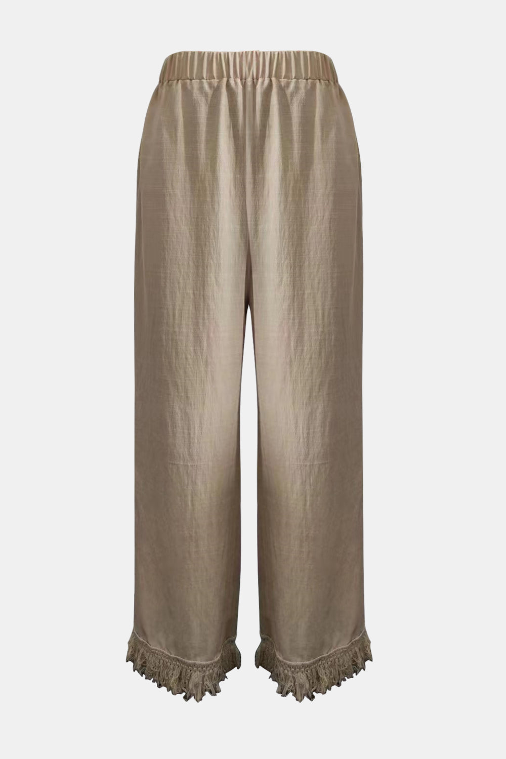 Pantalones largos de pierna ancha con dobladillo con flecos color miel