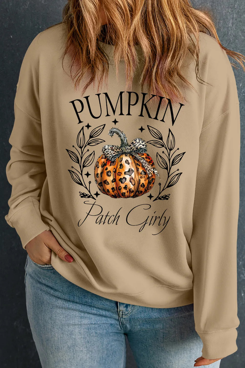 Sudadera de manga larga con estampado de calabaza en talla grande
