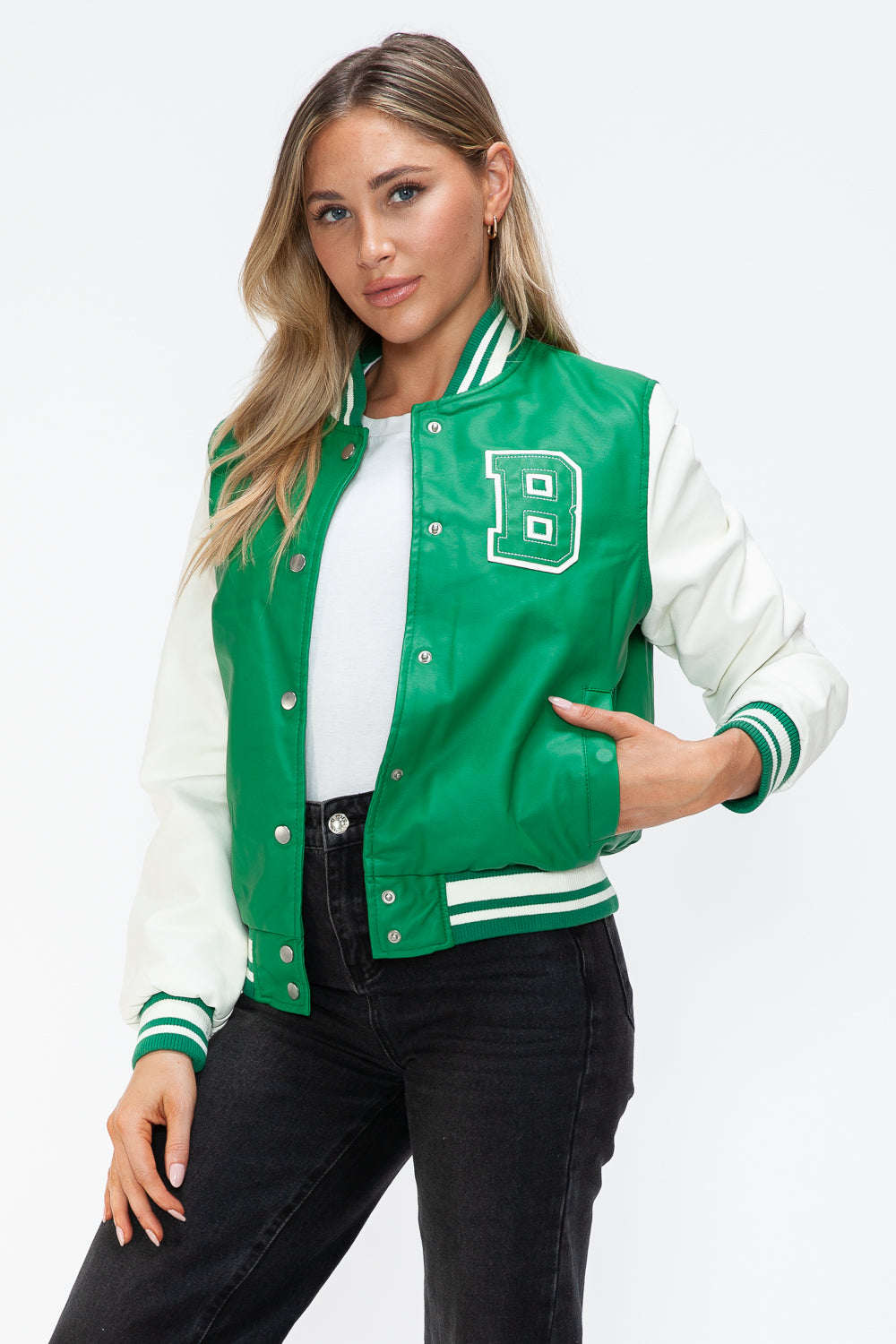 Chaqueta bomber con botones a presión en contraste de cuero sintético Love Me Now