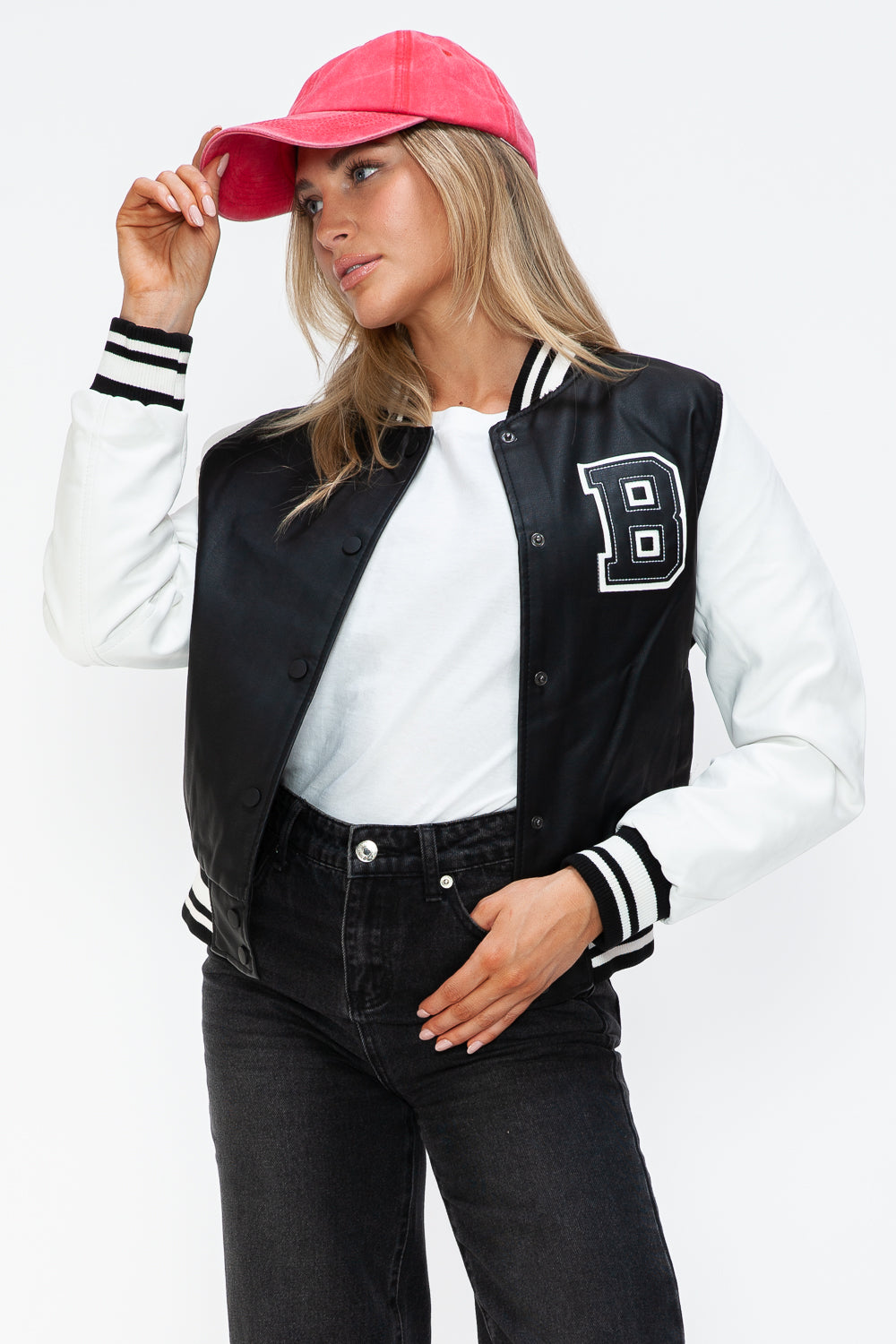 Chaqueta bomber con botones a presión en contraste de cuero sintético Love Me Now