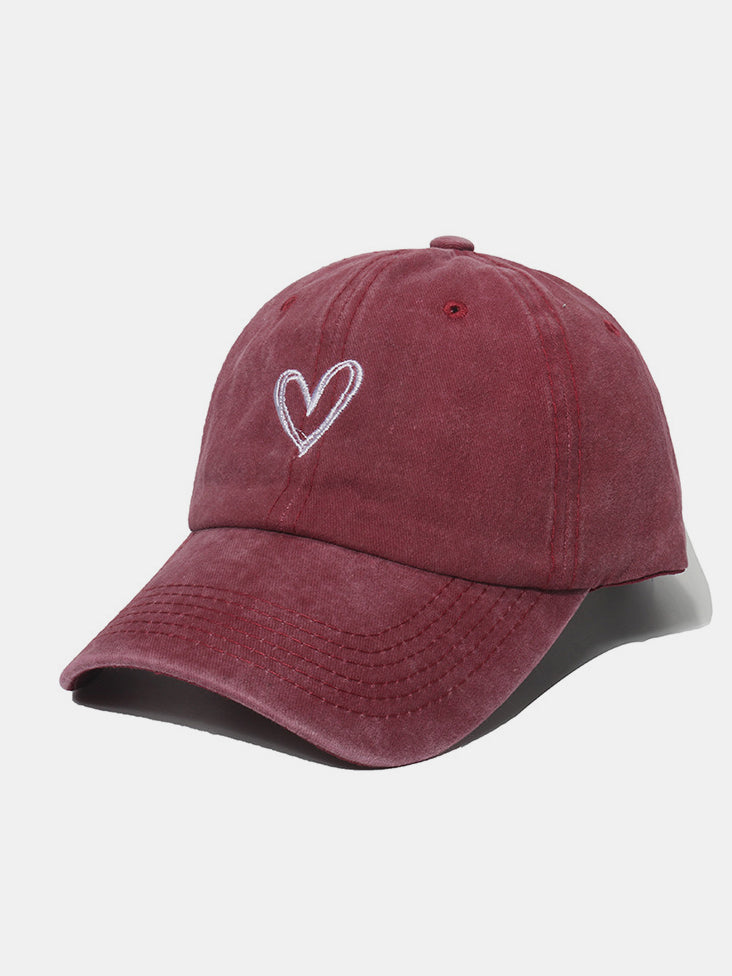 Gorra de béisbol de algodón lavado con corazón bordado
