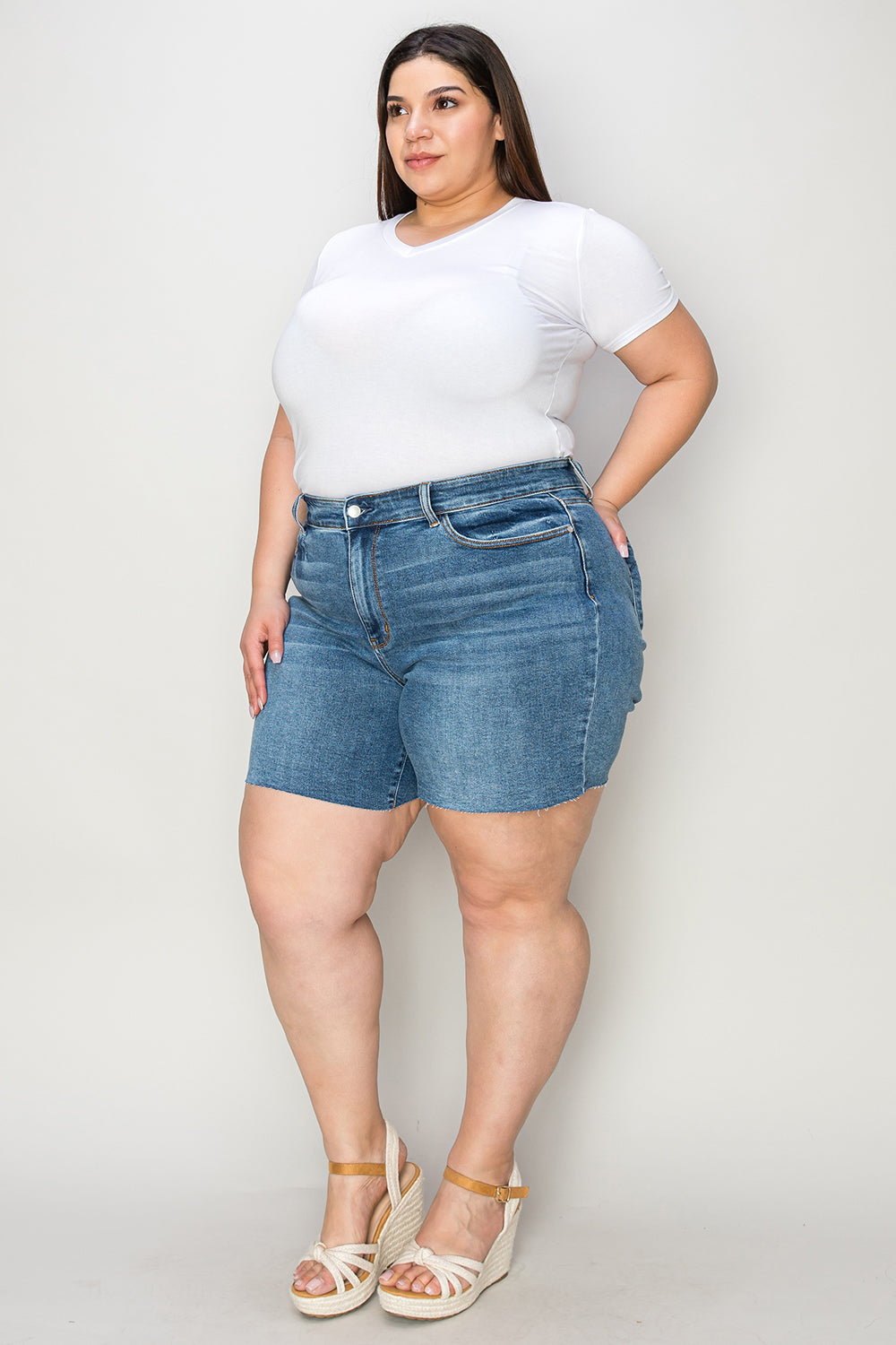 Pantalones cortos de mezclilla ajustados de cintura alta y talla grande de Judy Blue