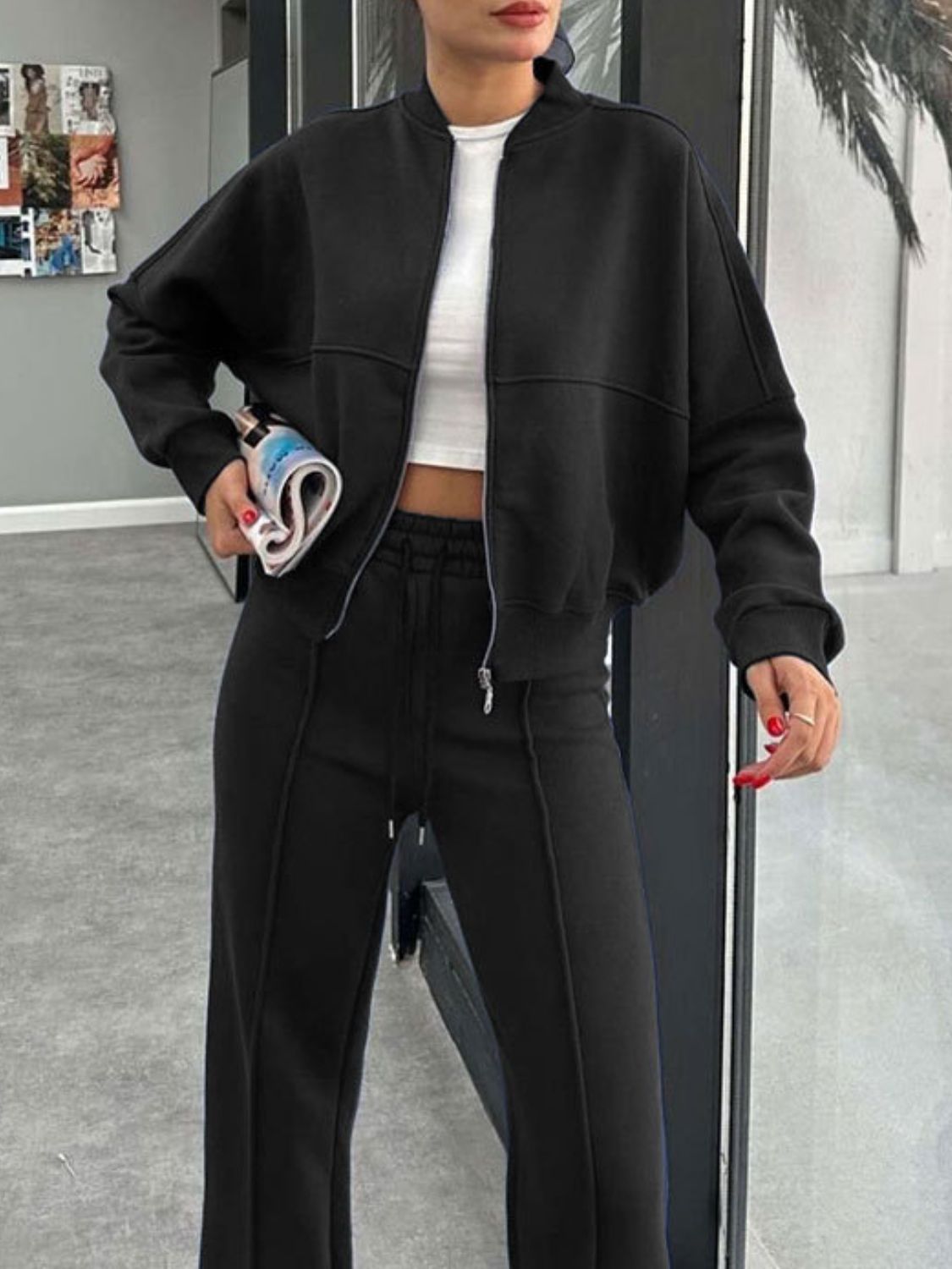Conjunto de ropa de abrigo con cremallera y pantalones con cordón y cuello de béisbol