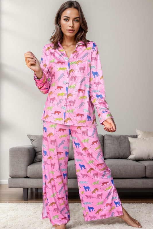 Conjunto de pantalón y top con estampado de bolsillos para estar por casa
