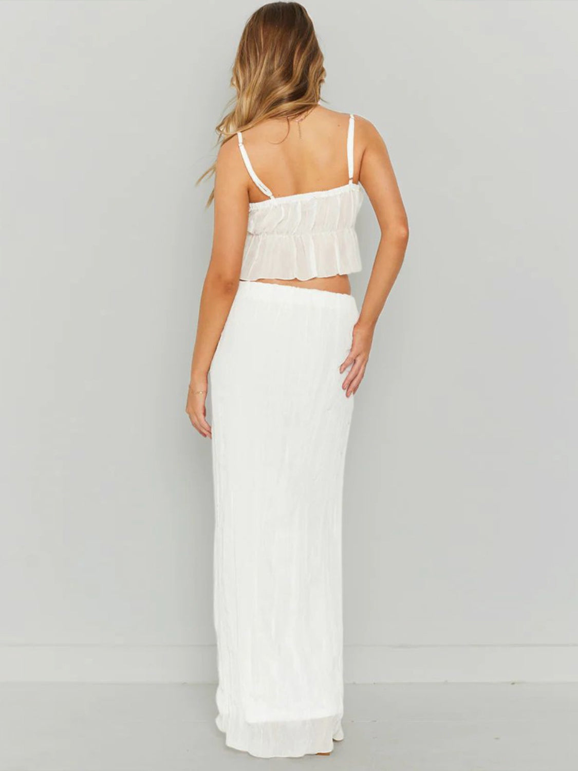 Conjunto de blusa sin mangas con escote cuadrado y falda fruncida