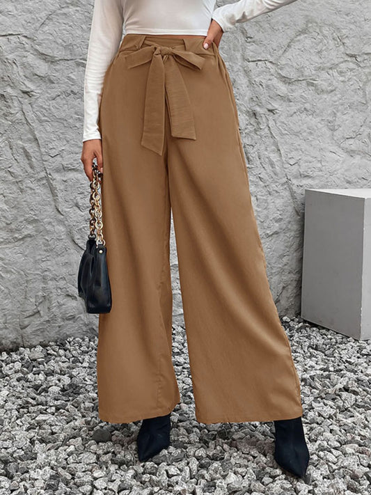 Pantalones anchos de cintura alta con lazos Perfee