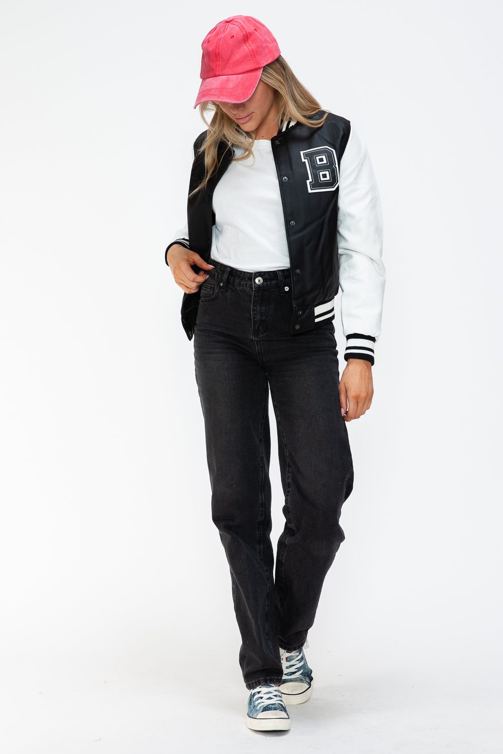 Chaqueta bomber con botones a presión en contraste de cuero sintético Love Me Now