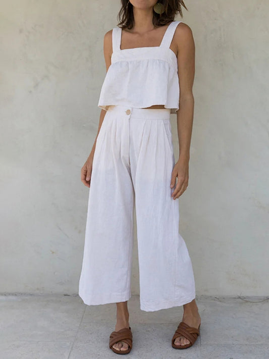 Conjunto de top y pantalón con tirantes anchos y escote cuadrado