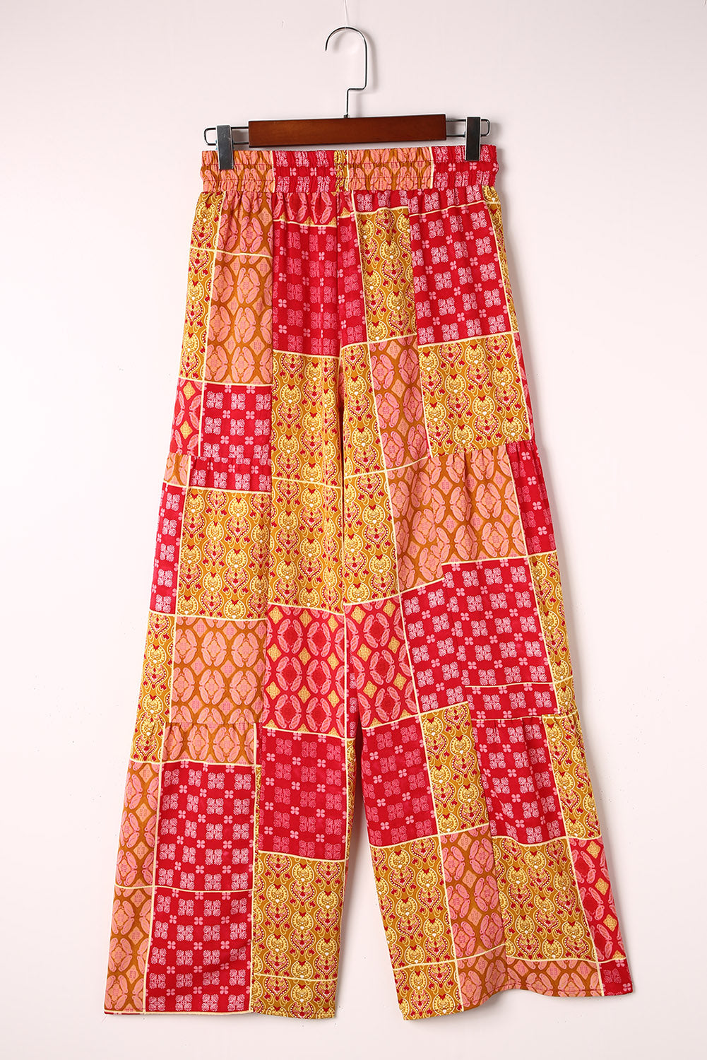 Pantalones anchos con cordón y diseño de patchwork bohemio