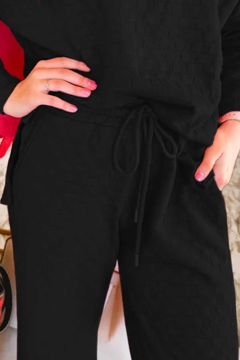 Conjunto de top y pantalón de cuello redondo alto y bajo