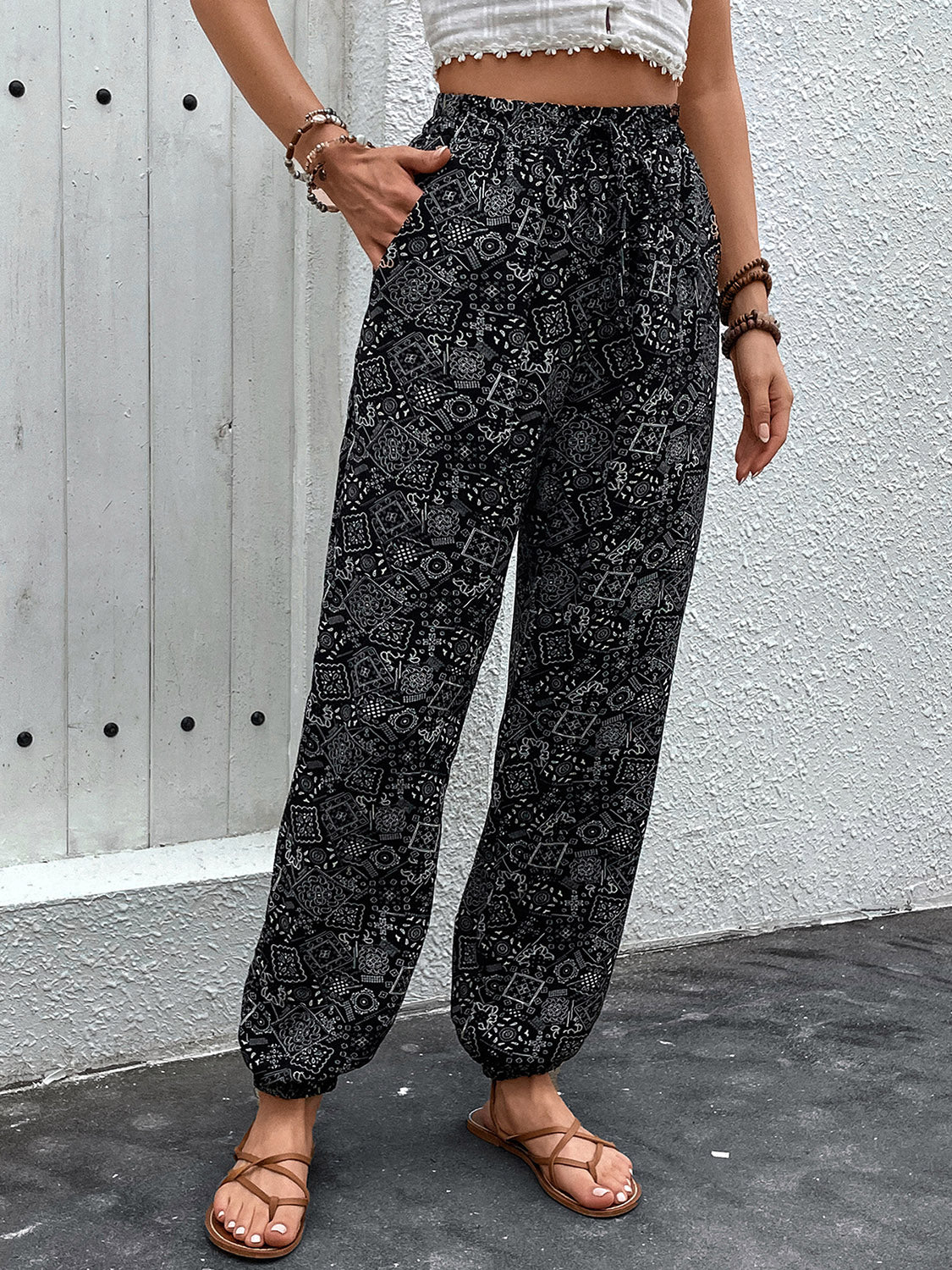 Pantalones de cintura alta con estampado Perfee