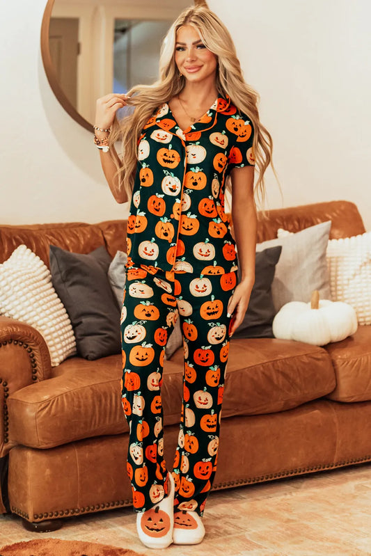 Conjunto de pantalón y camiseta de manga corta con estampado de calabaza