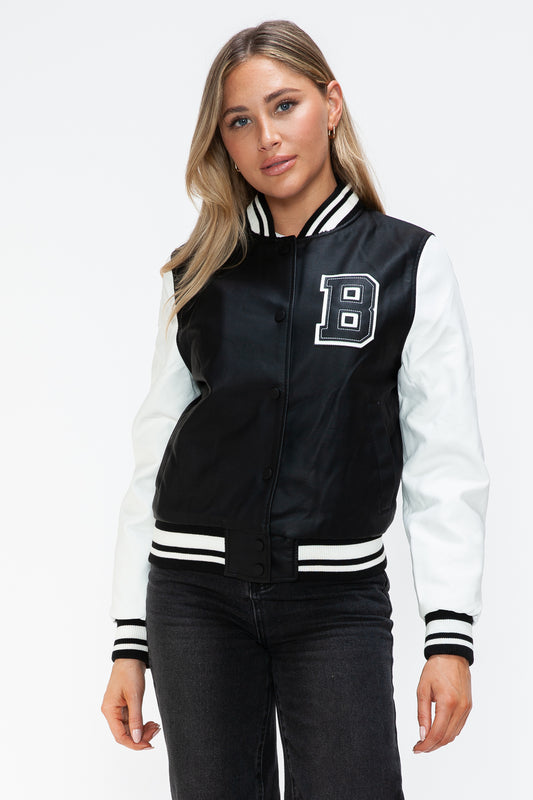 Chaqueta bomber con botones a presión en contraste de cuero sintético Love Me Now