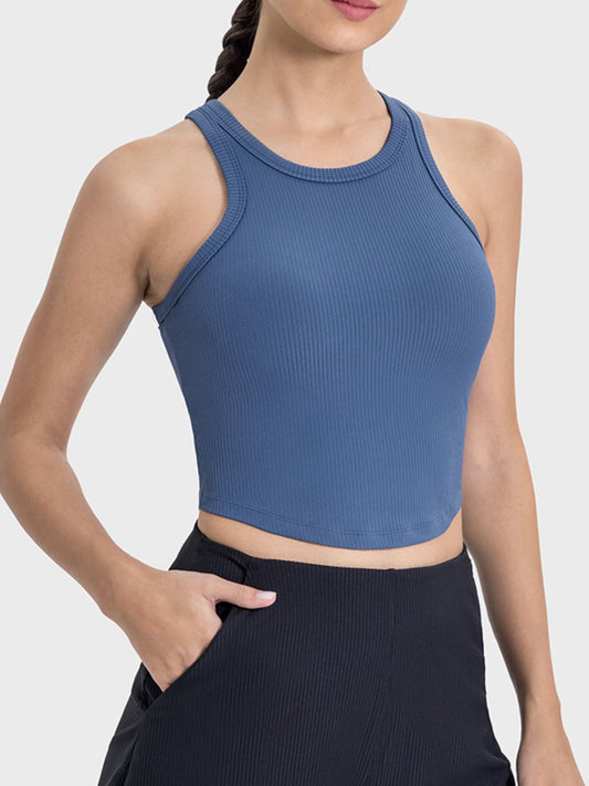 Camiseta deportiva Millnia con espalda cruzada y cuello redondo