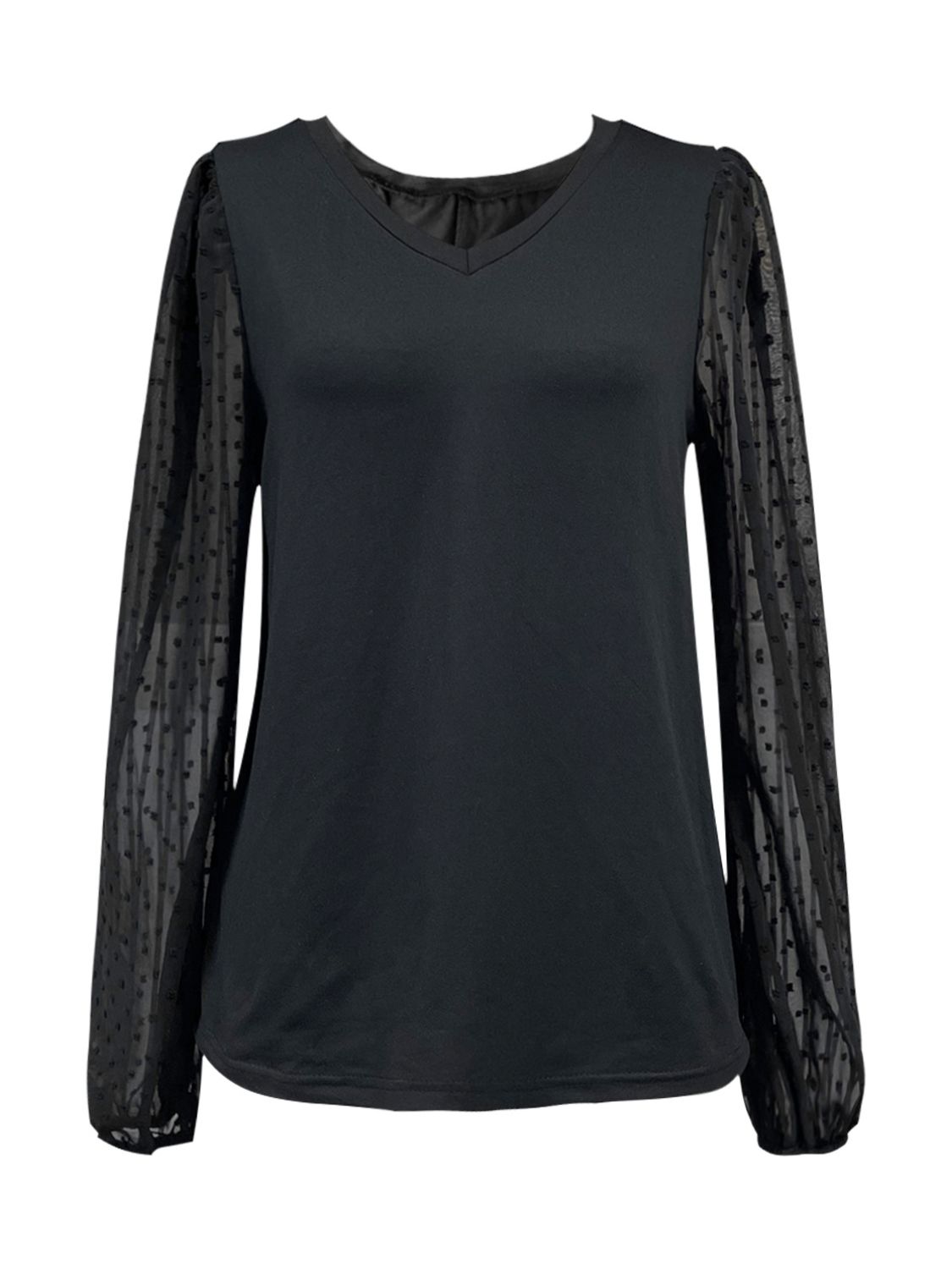 Blusa de manga larga con lunares suizos, escote en V y talla grande