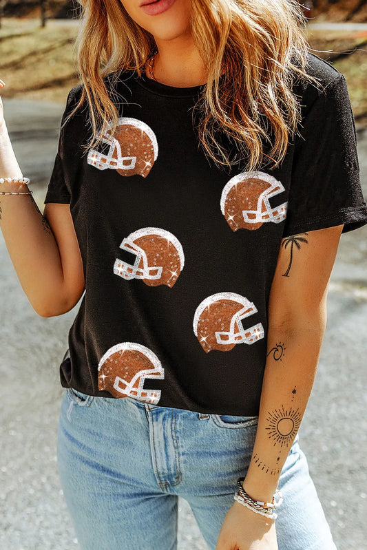 Camiseta de manga corta con cuello redondo y lentejuelas