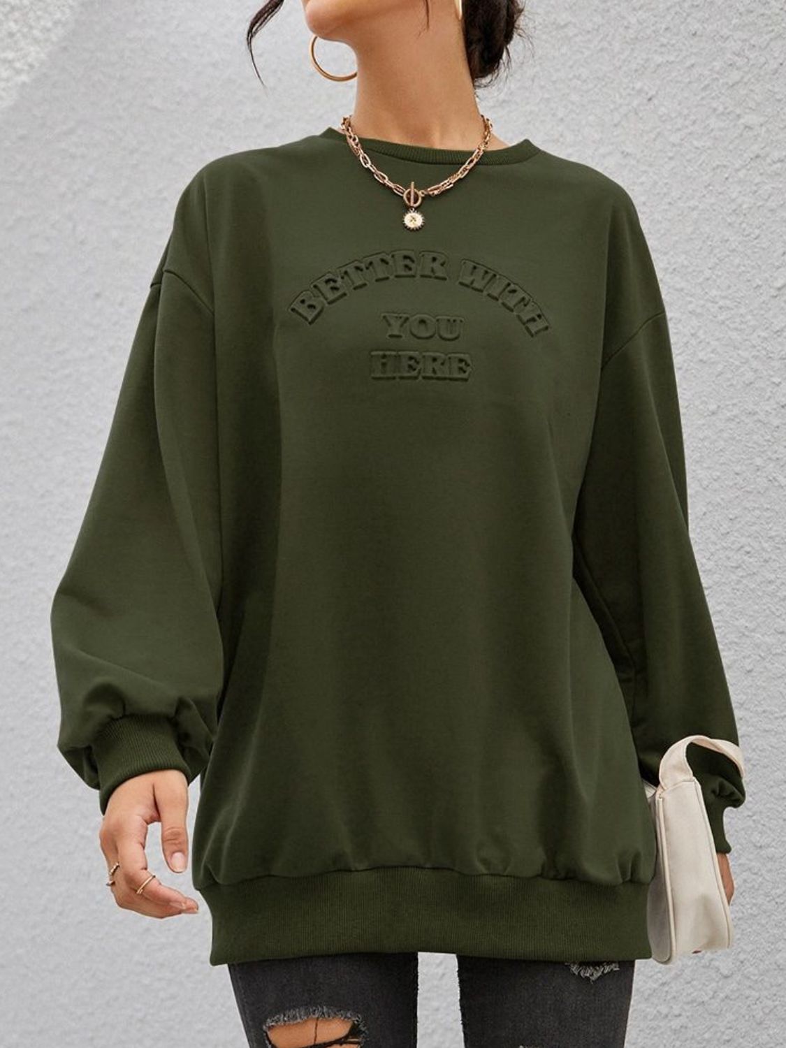 Sudadera de manga larga con cuello redondo y letras estereoscópicas