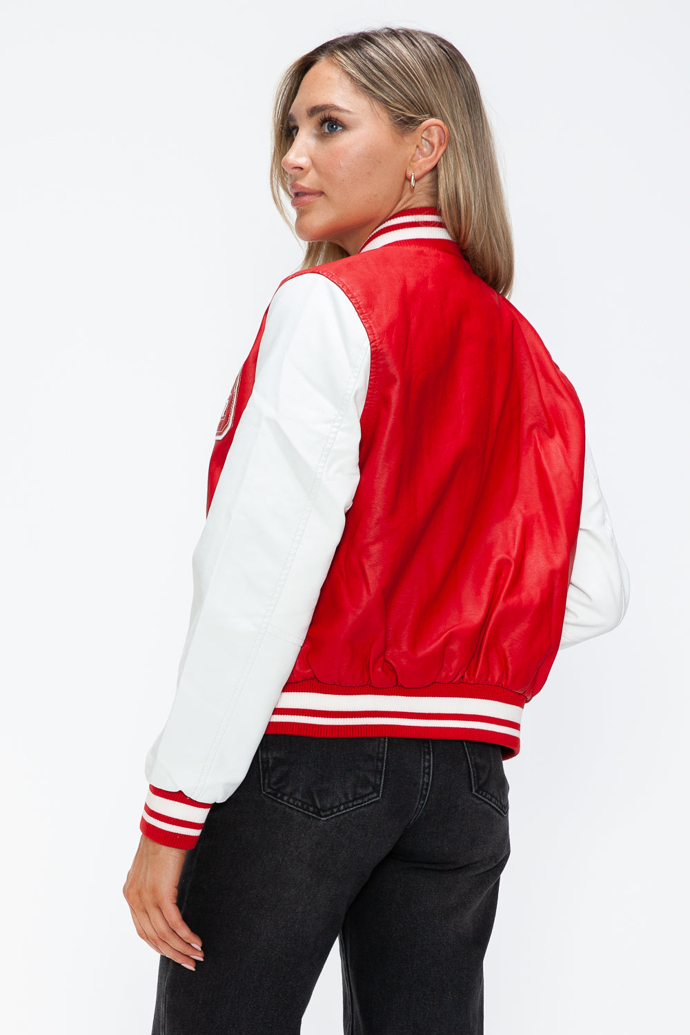Chaqueta bomber con botones a presión en contraste de cuero sintético Love Me Now