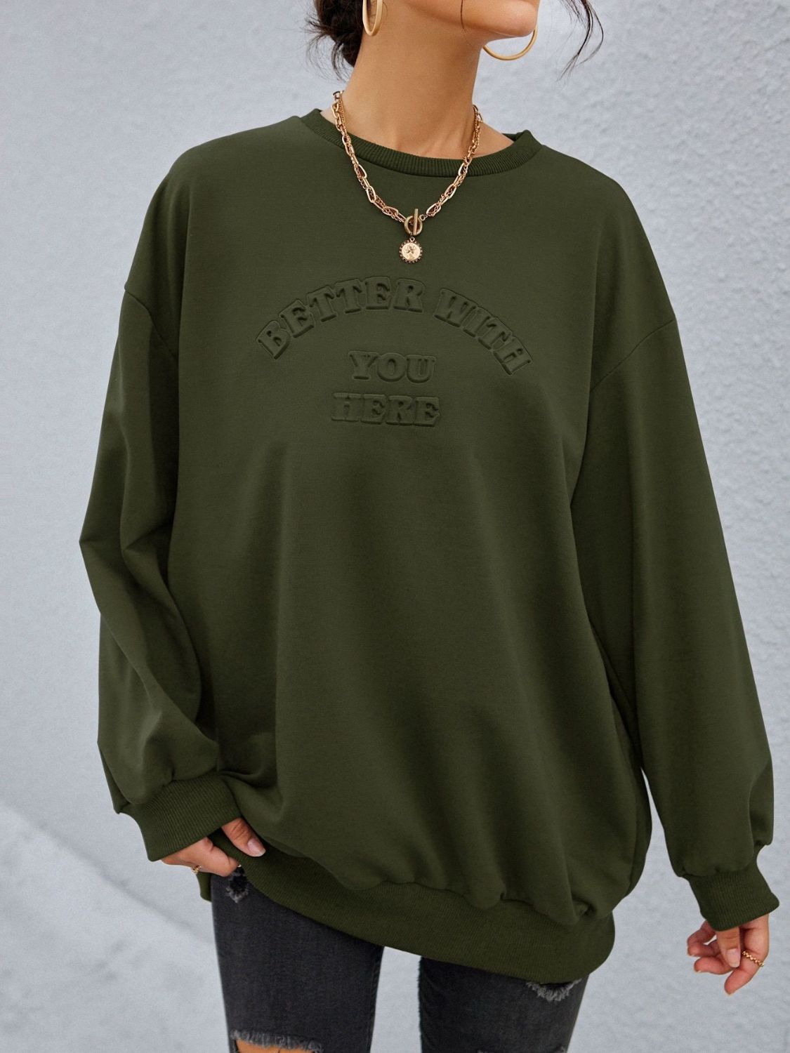 Sudadera de manga larga con cuello redondo y letras estereoscópicas
