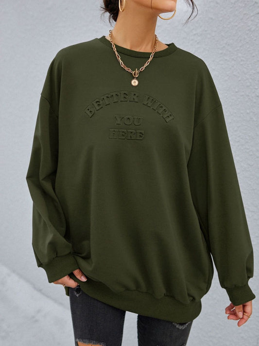 Sudadera de manga larga con cuello redondo y letras estereoscópicas