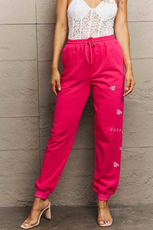 Pantalones deportivos largos con estampado de mariposas y cordón ajustable de tamaño completo Simply Love Simply Love