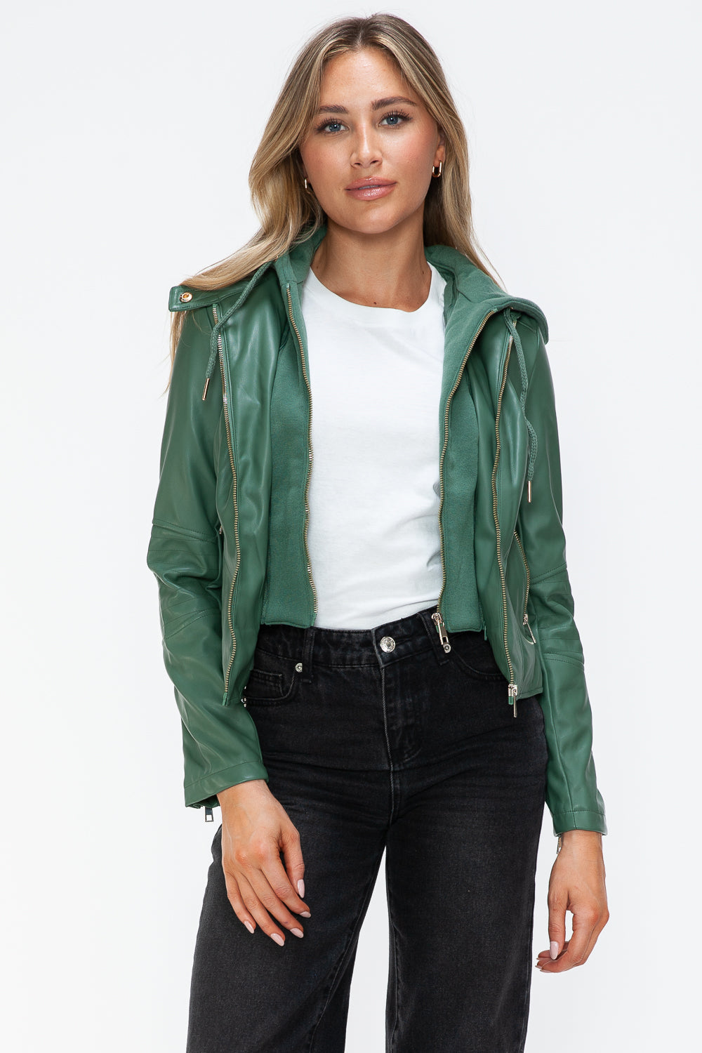 Chaqueta con capucha y cordón de piel sintética de estilo snobbish