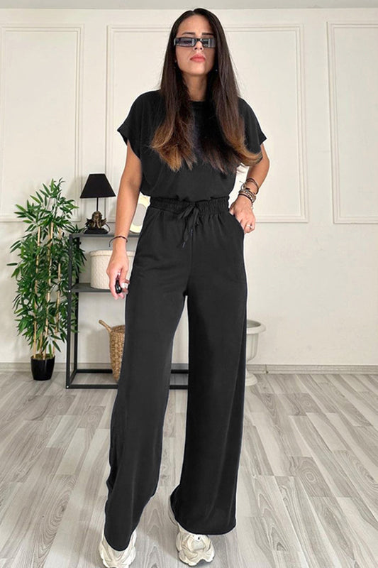 Conjunto de pantalón con cordón y camiseta de manga corta con cuello redondo