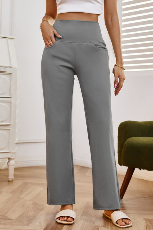 Pantalones de cintura alta y pierna ancha con bolsillos