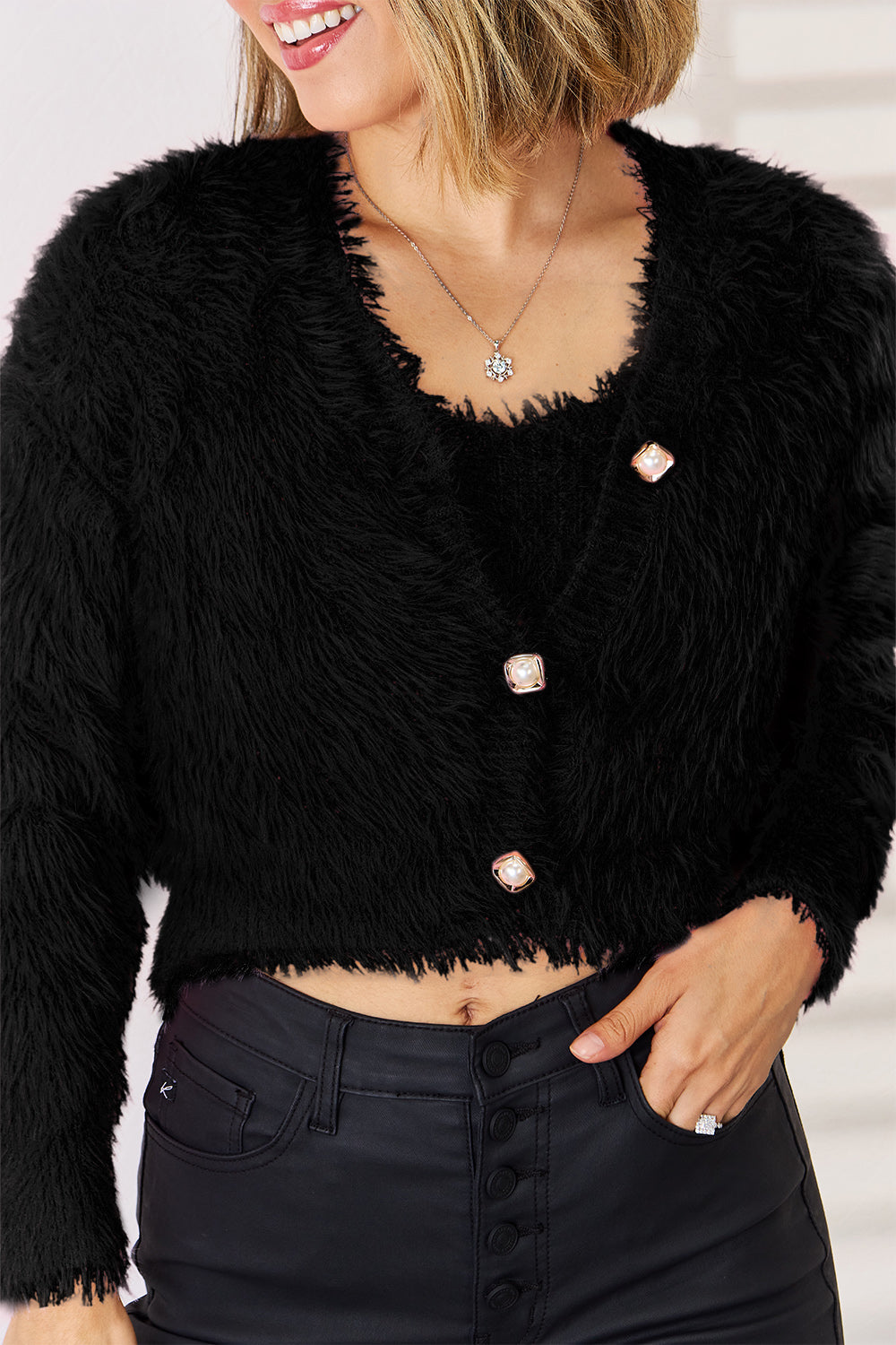 Conjunto de chaleco de cuello redondo y suéter tipo cárdigan