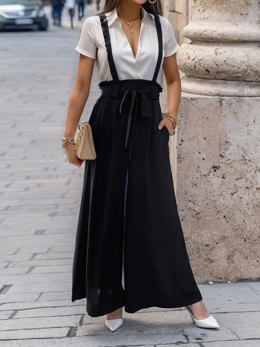 Pantalones anchos con tirantes y lazos Perfee