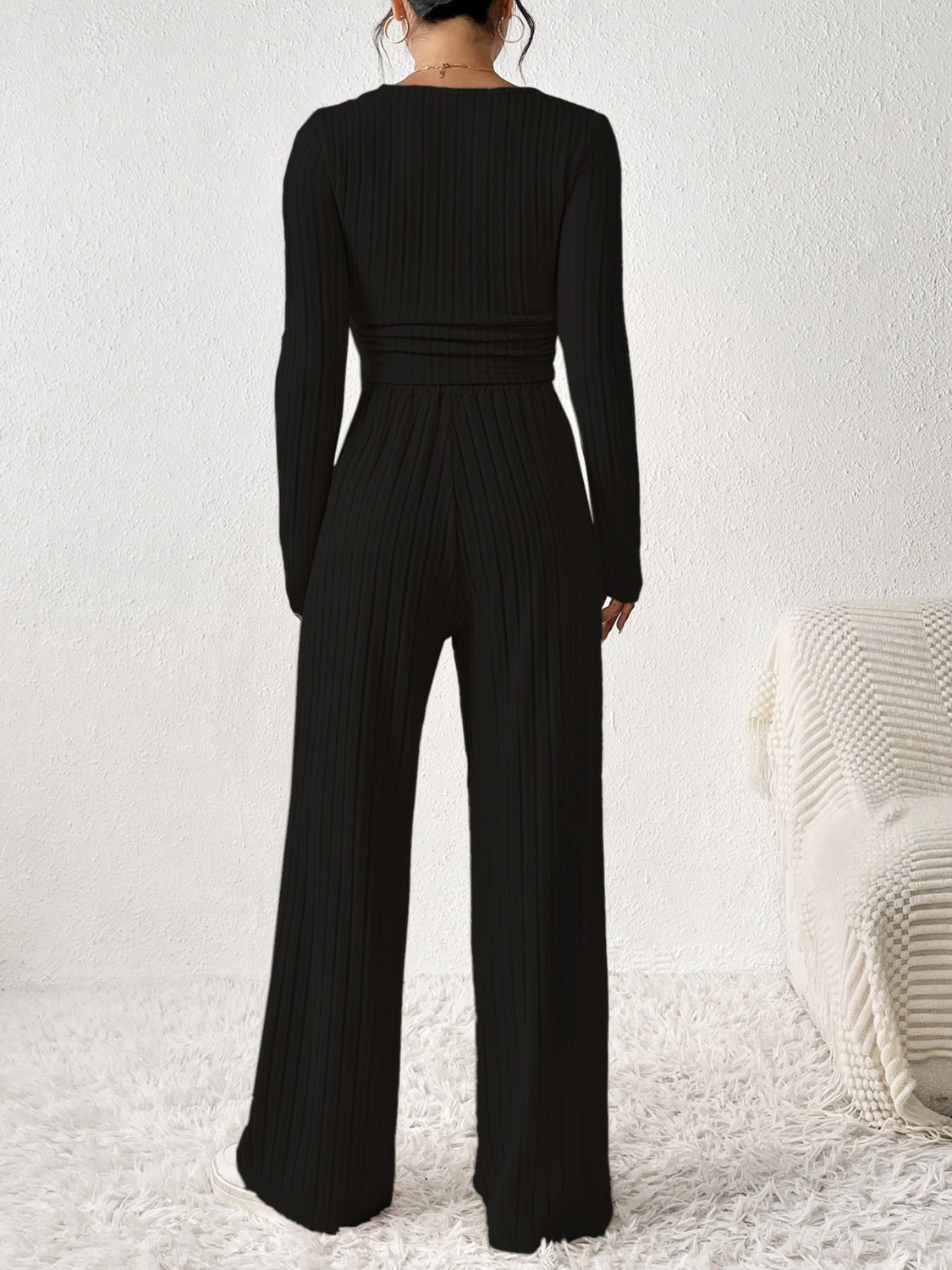 Conjunto de pantalón y top de manga larga con escote redondo color miel