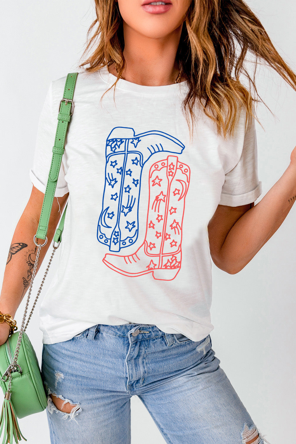 Camiseta de manga corta con cuello redondo y gráfico de botas