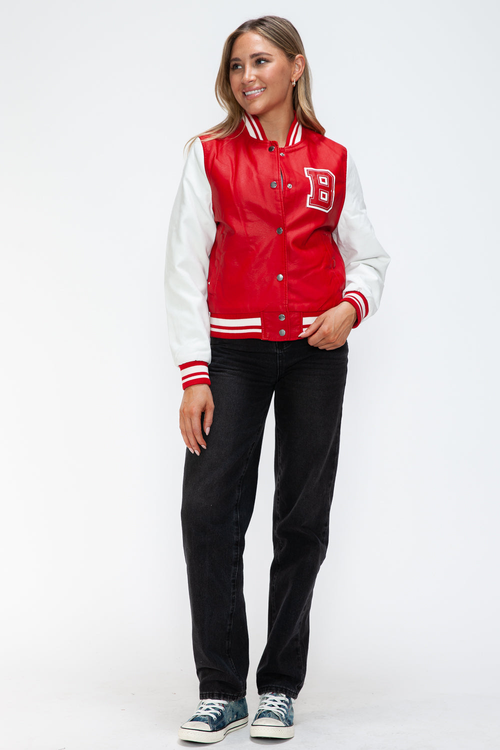 Chaqueta bomber con botones a presión en contraste de cuero sintético Love Me Now