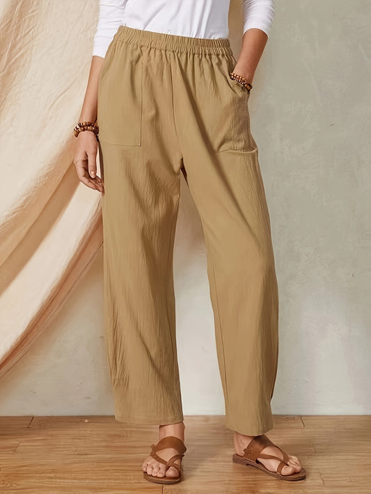 Pantalones de cintura elástica de tamaño completo con bolsillos