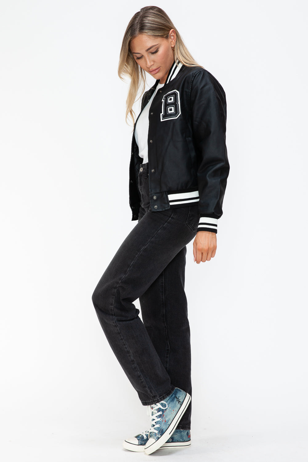 Chaqueta bomber con botones a presión en contraste de cuero sintético Love Me Now