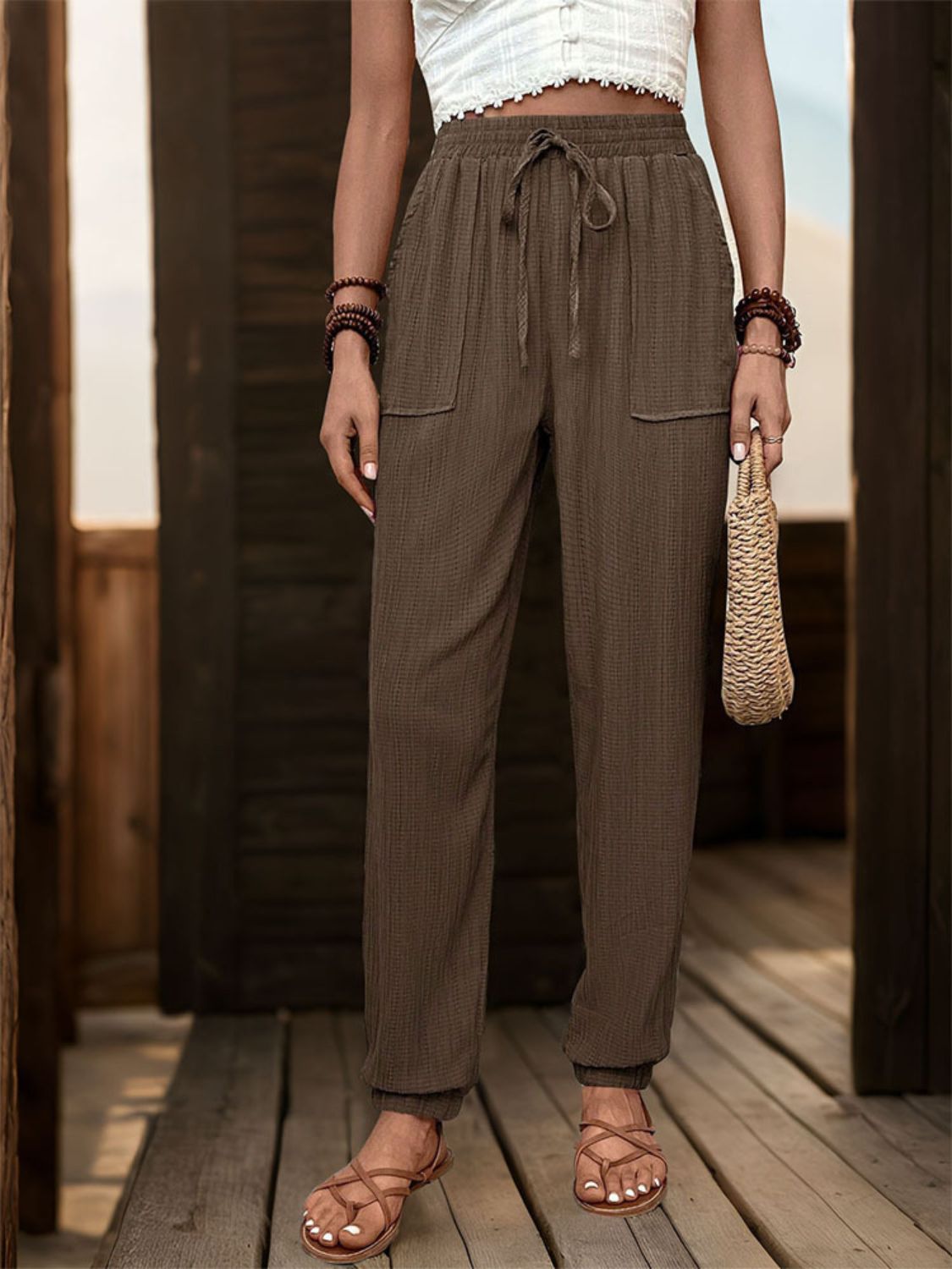 Pantalones deportivos de cintura alta con textura Perfee