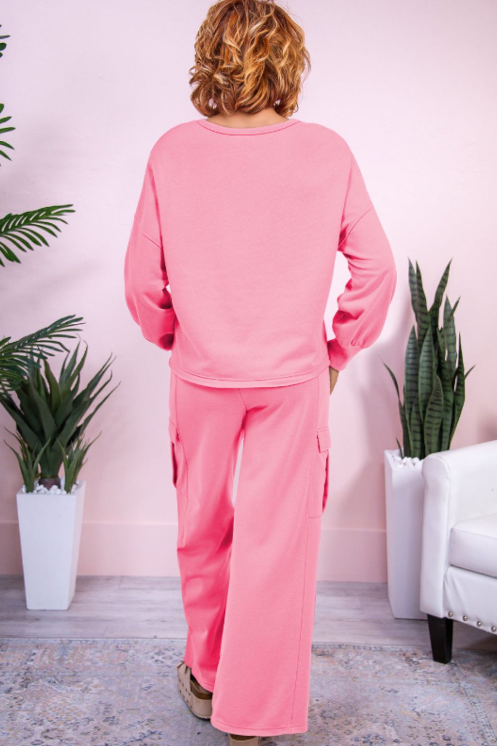 Conjunto de pantalón con cordón y camiseta de manga larga con cuello redondo de talla grande