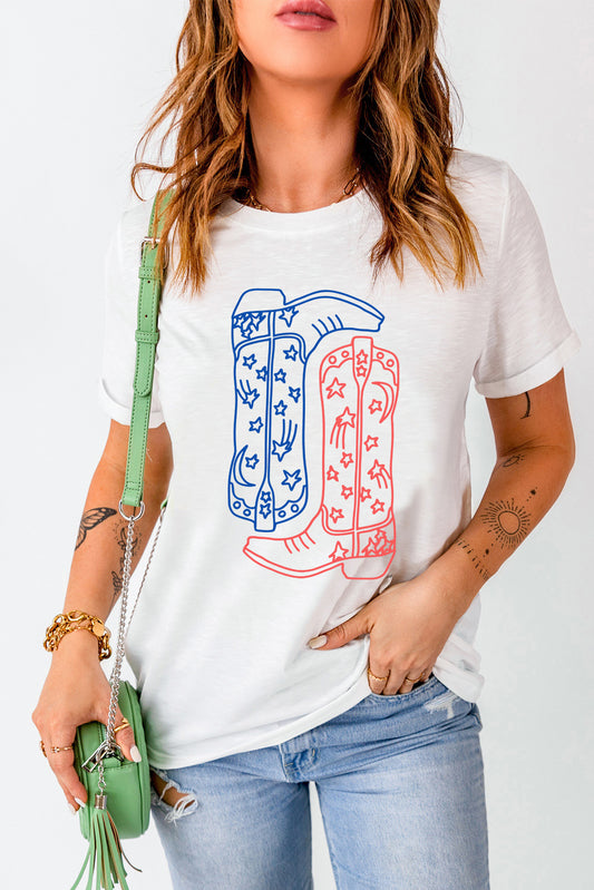 Camiseta de manga corta con cuello redondo y gráfico de botas