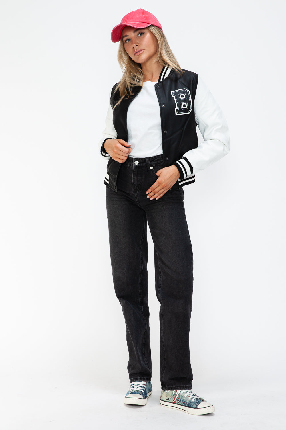 Chaqueta bomber con botones a presión en contraste de cuero sintético Love Me Now