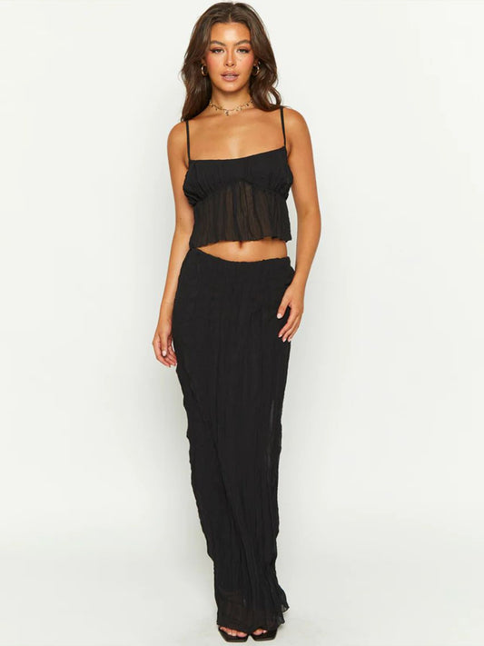 Conjunto de blusa sin mangas con escote cuadrado y falda fruncida