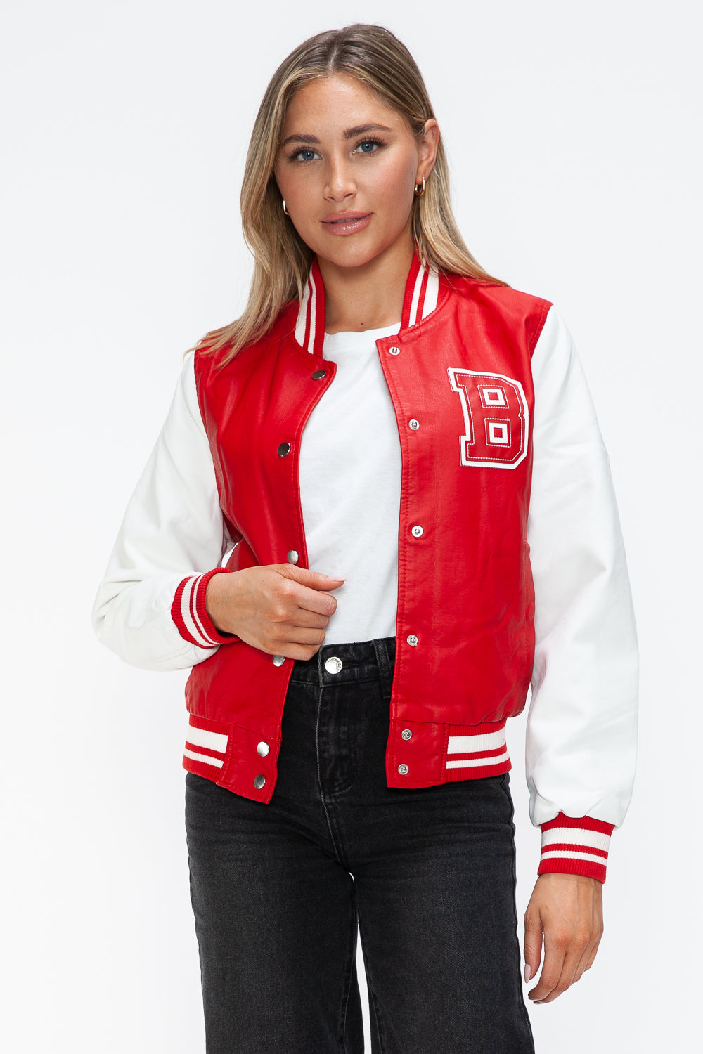 Chaqueta bomber con botones a presión en contraste de cuero sintético Love Me Now
